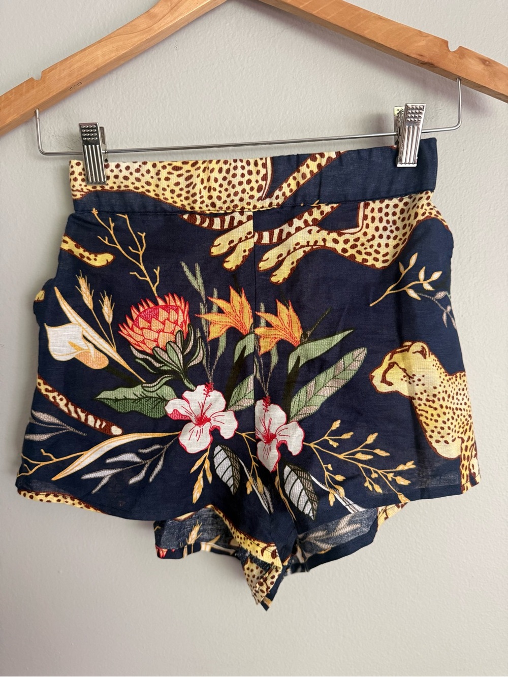 Las Surenas Women’s Small Shorts Cheetah / Floral Linen Cotton